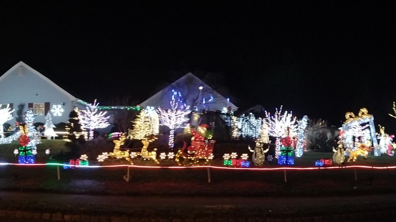 Panorama of the Christmas lights along Silvercrest Drive, Tinton Falls